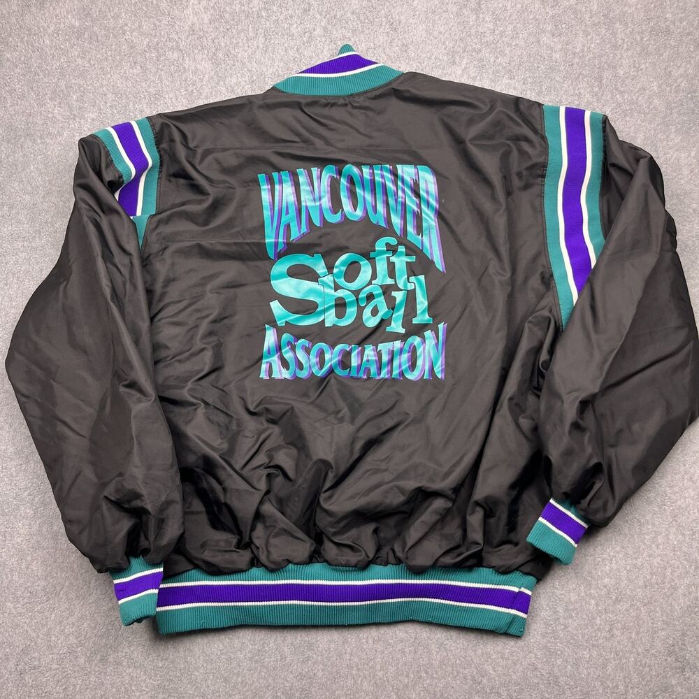 VTG DeLong Windbreaker Jacket Men's 3XL Black Vancouver Softball Association USA